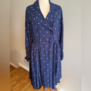 NWT Torrid Navy Double Breasted Trench Coat w/ Tan Polka Dots -Torrid Size 3(3X)